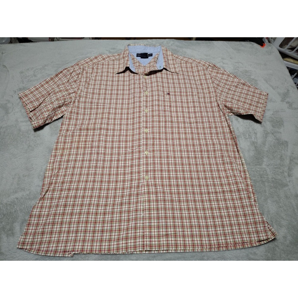 Tommy‎ Hilfiger Shirt Men XL Red Plaid Preppy Relaxed Western Short Sleeve